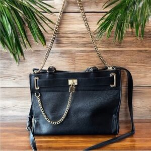 JUICY COUTURE Edgy Black Handbag Shoulder Bag Crossbody with Gold Chain Details